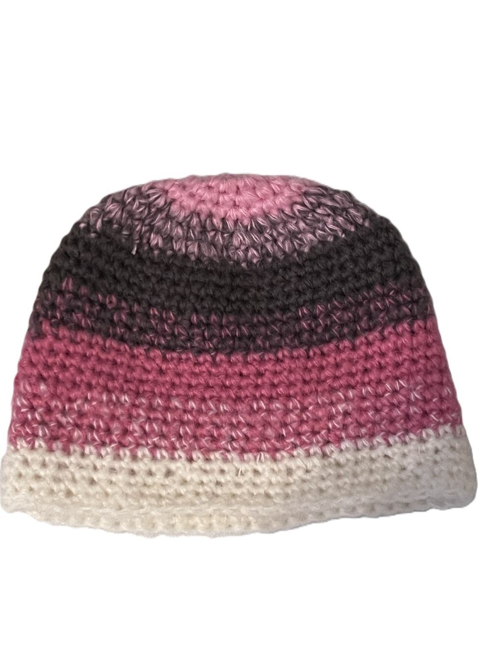 Crocheted Beanie, Pink/Gray/White Striped, One Size Fits Most, Women's